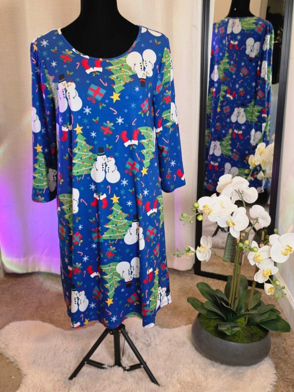 Dress Works Christmas Snowman Print Dress Size M